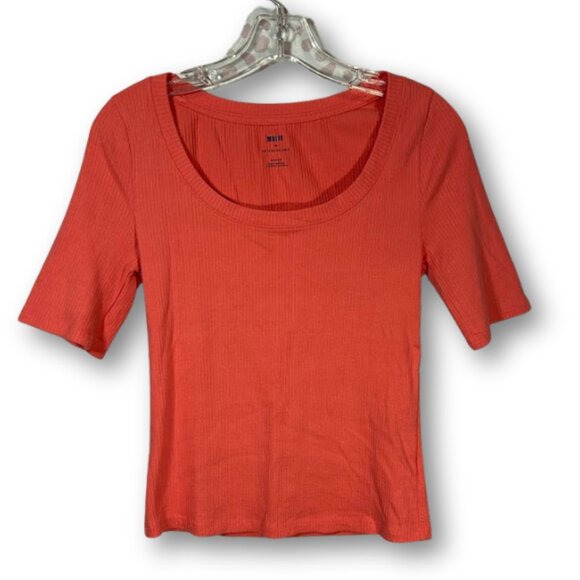 Anthropologie Tops - Maeve Anthropologie M Crop Top Scoop Neck Solid Basic Tee Preppy Coral Peach
